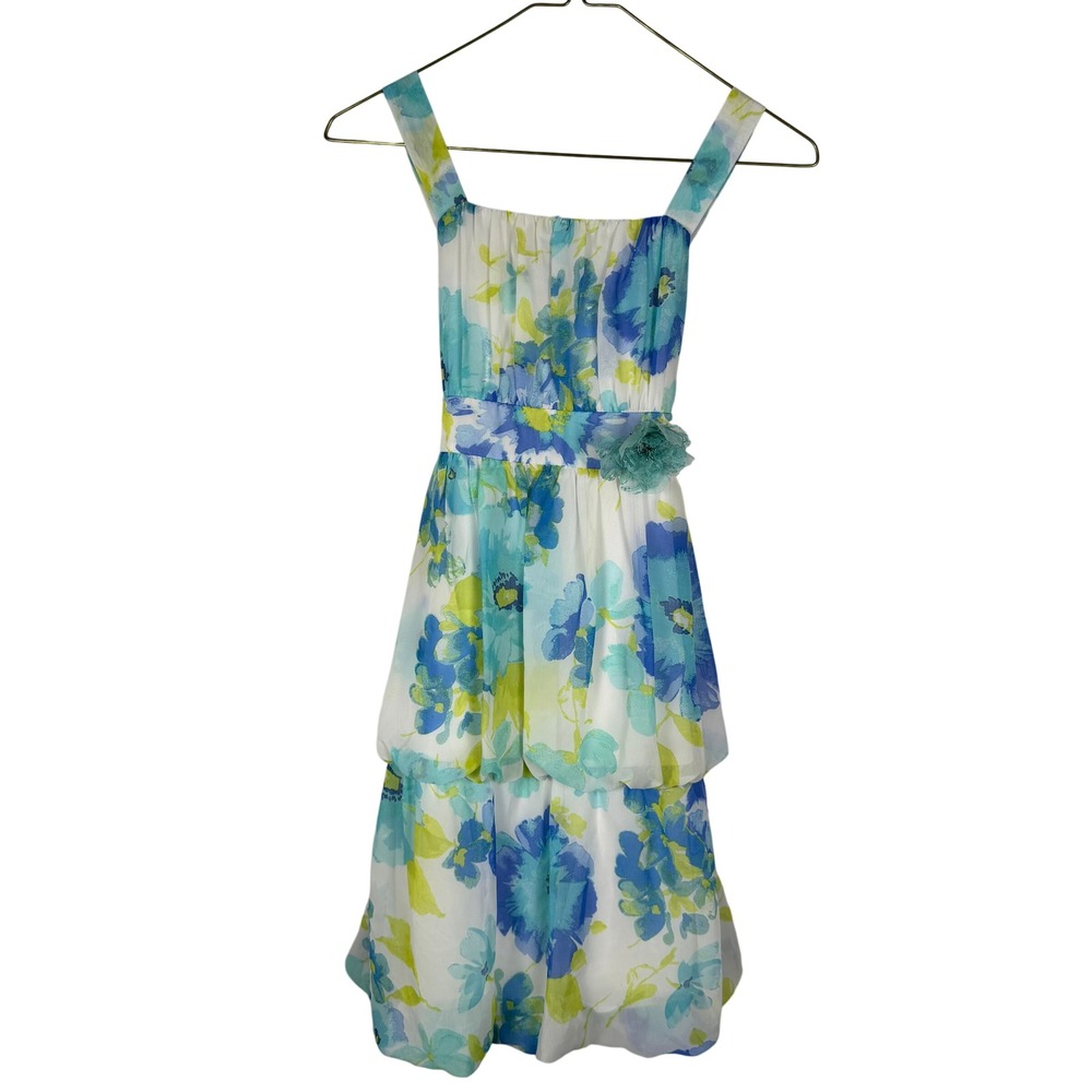Vintage 90s Disorderly Kids Floral Cottagecore Girls Tiered Bubble Dress Blue 12